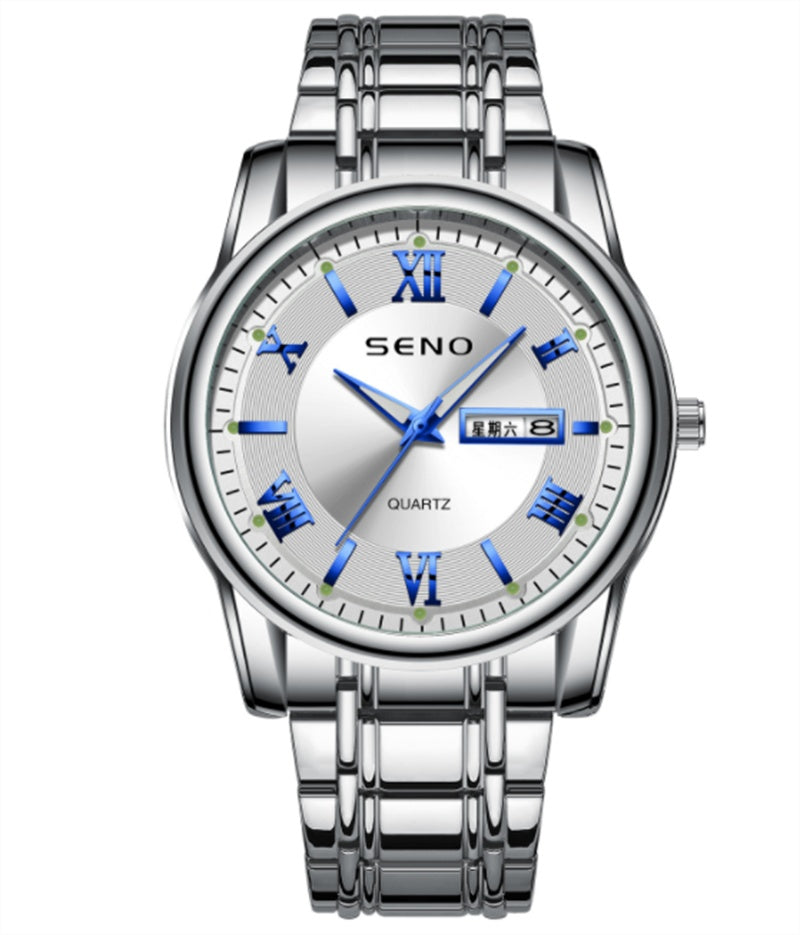 men's dual calendar quartz watch, view 3 - MRSLM