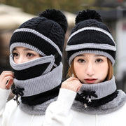 Women's 3-piece pom-pom beanie, mask and neck warmer set, view 4 - MRSLM