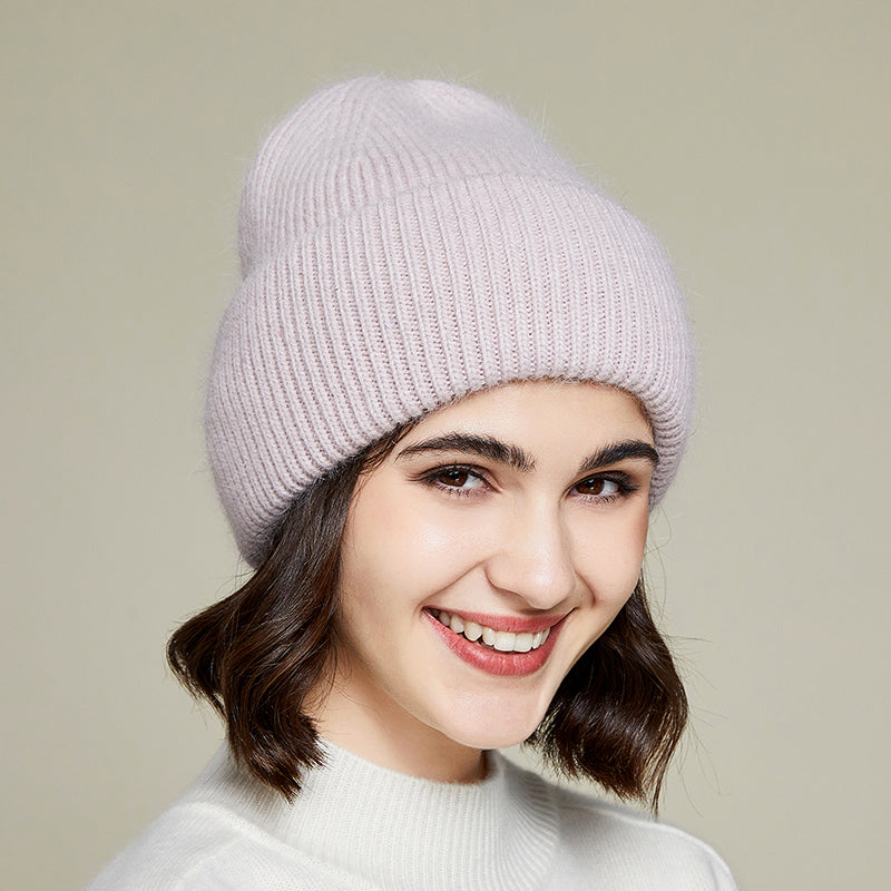 Unisex Real Rabbit Fur Knit Beanie for Men and Women