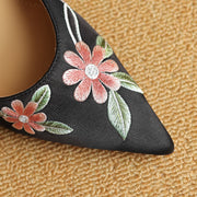 embroidered pointed toe sandals with spike heels, view 9 - MRSLM