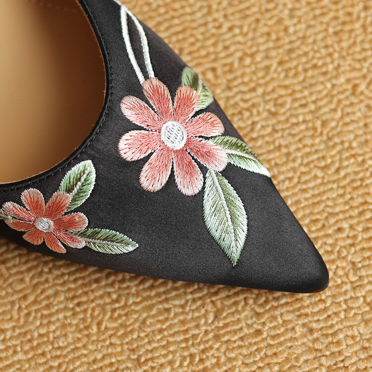 embroidered pointed toe sandals with spike heels, view 9 - MRSLM