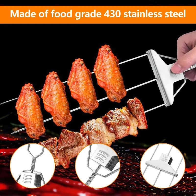 stainless steel 3-way bbq skewers with brush, view 5 - MRSLM