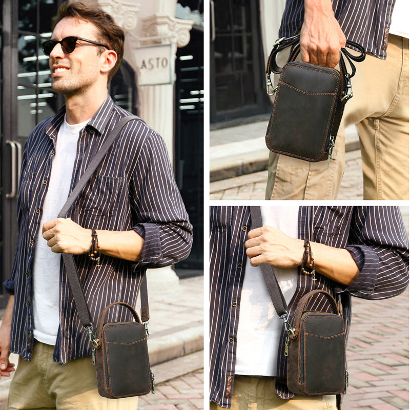 men's retro leather messenger bag, view 4 - MRSLM