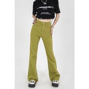 green high waist wide-leg denim pants, view 3 - MRSLM