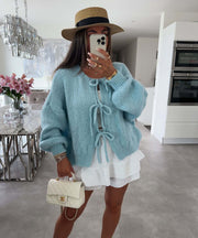women's knitted lace-up bow cardigan, view 6 - MRSLM