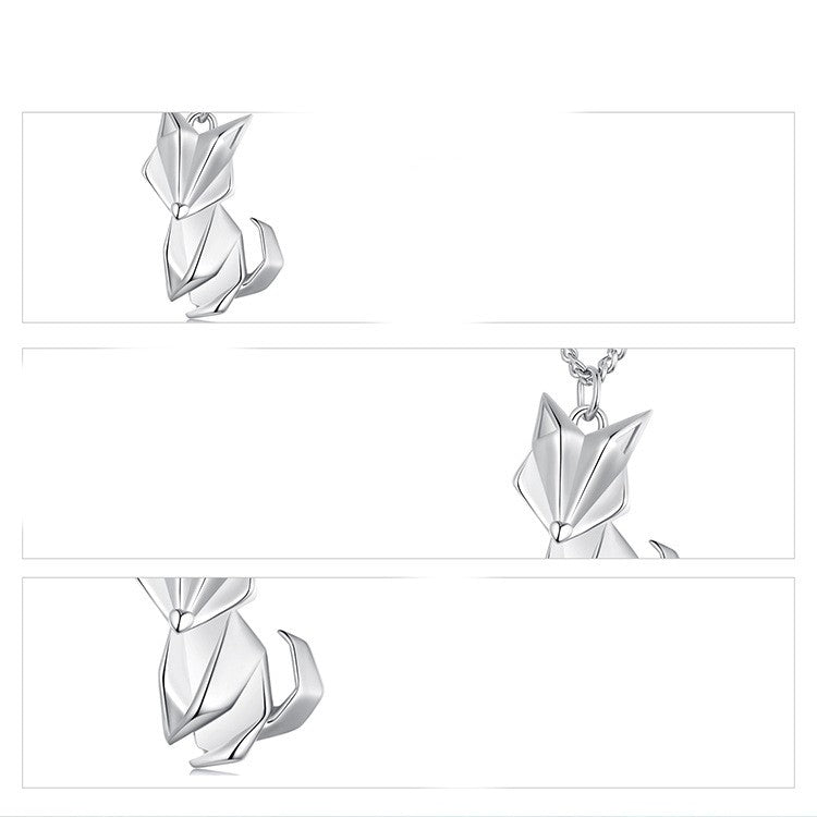 Platinum Plated Origami Little Fox Necklace