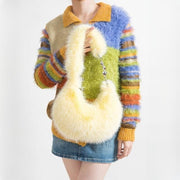 fuzzy faux fur half moon shoulder bag, view 9 - MRSLM