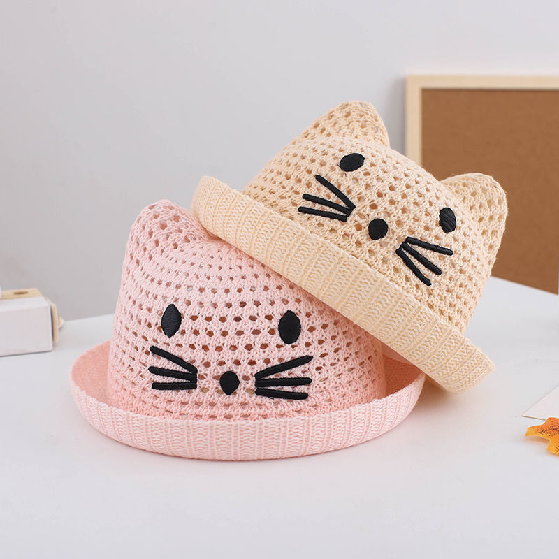 baby straw hat with cat ears, view 5 - MRSLM