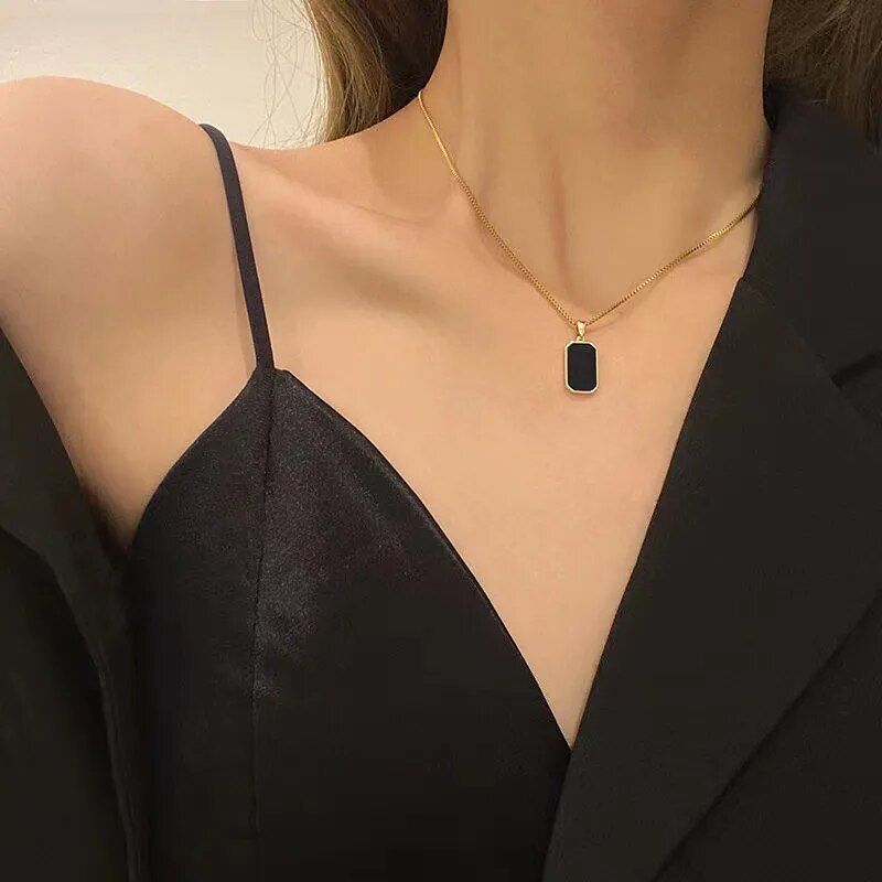 geometric square pendant necklace, view 6 - MRSLM