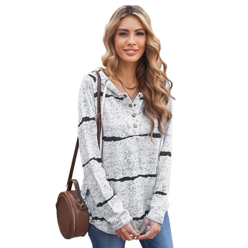 women's striped hooded sweater, view 6 - MRSLM