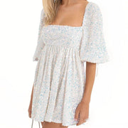 Sequin square collar swing dress, view 3 - MRSLM