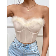 furry trim corset tube top, view 6 - MRSLM