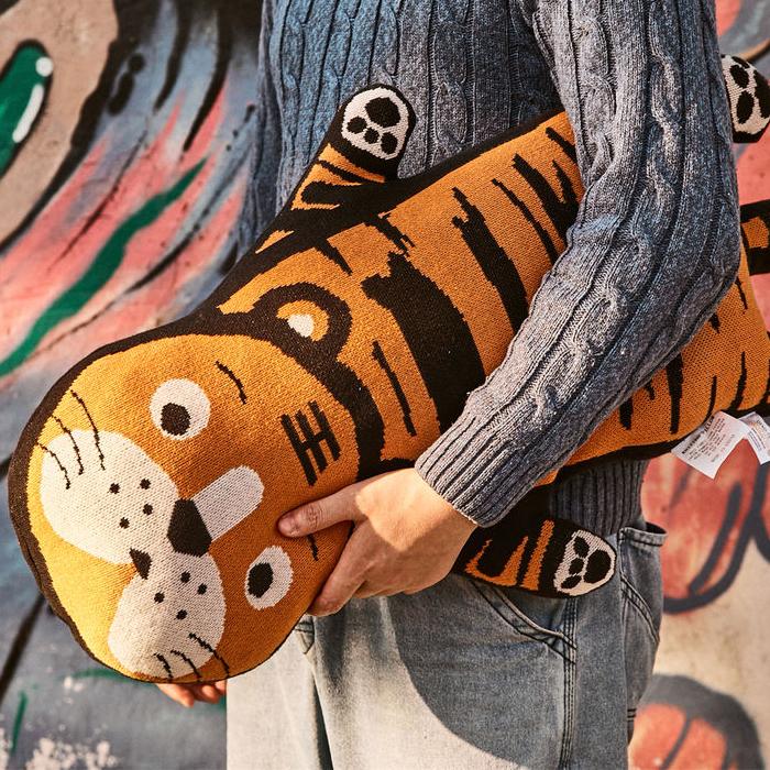 knitted tiger cushion, view 3 - MRSLM