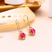 geometric red corundum ear hook earrings, view 2 - MRSLM