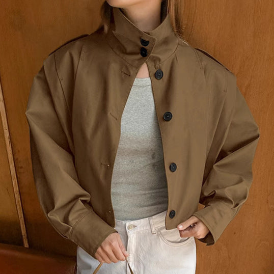 khaki lapel single-breasted coat, view 6 - MRSLM