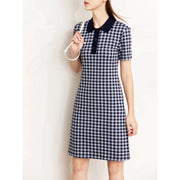 checkerboard slim polo collar dress, view 3 - MRSLM