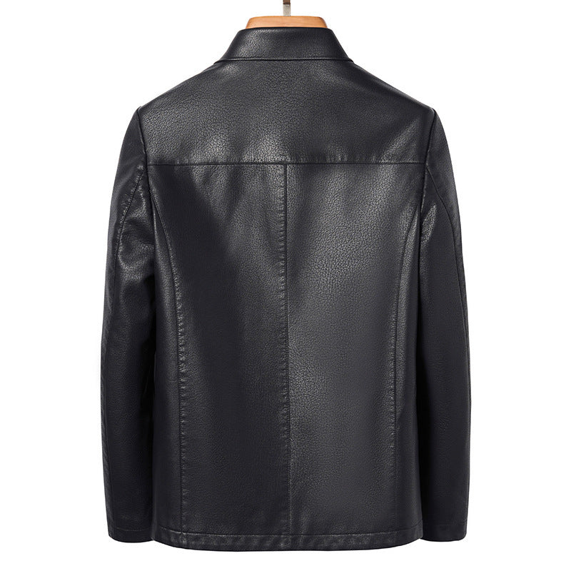 lapel leather jacket men diamond pattern, view 2 - MRSLM