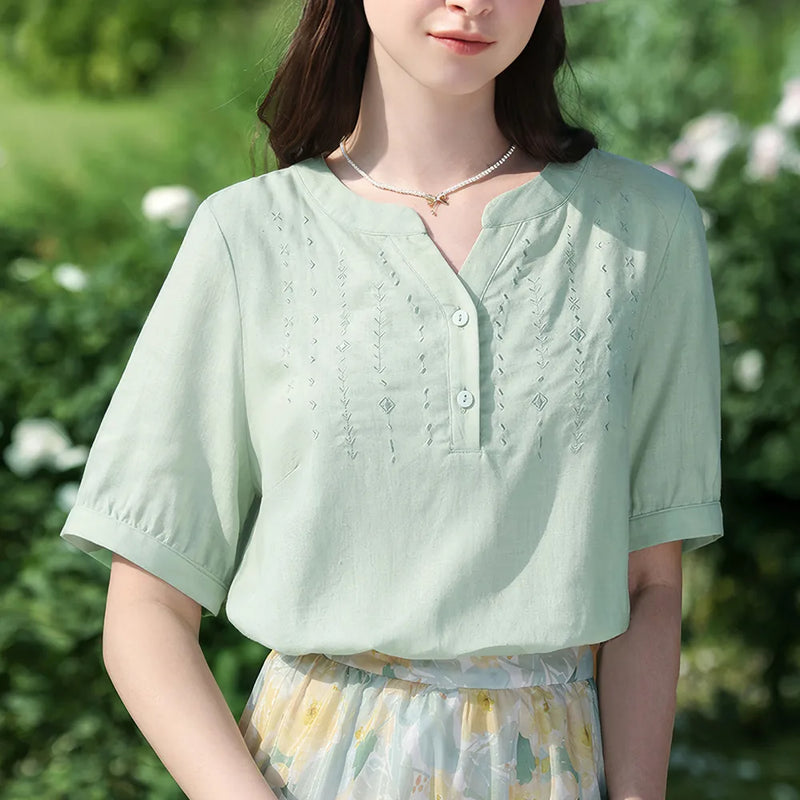 embroidered v-neck blouse, view 5 - MRSLM