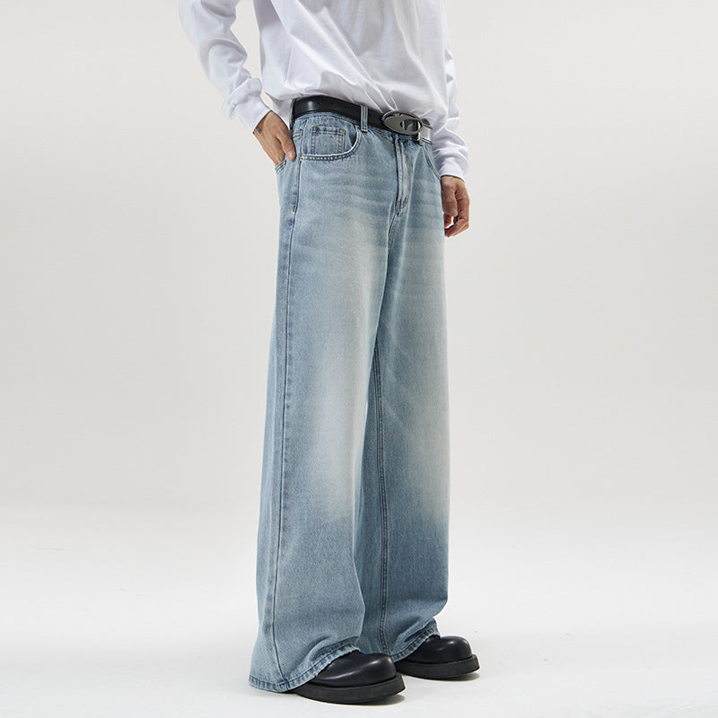 men's straight stone washed jeans, view 2 - MRSLM