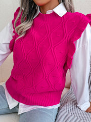 Women's ruffle-trim diamond knit sweater vest, view 5 - MRSLM