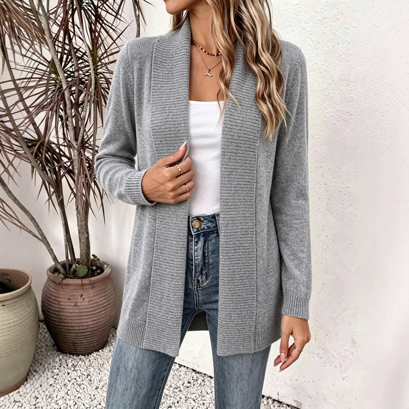 Women's shawl collar long knit cardigan, view 4 - MRSLM