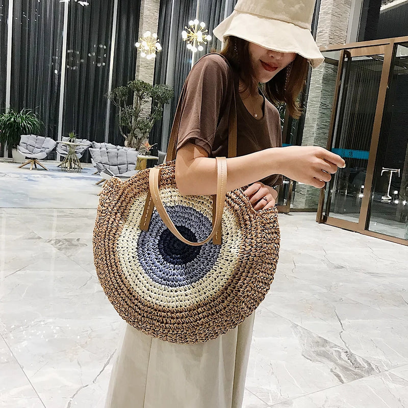 woven straw beach tote, view 9 - MRSLM
