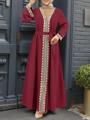 V-neck lace stitching long dress, view 4 - MRSLM