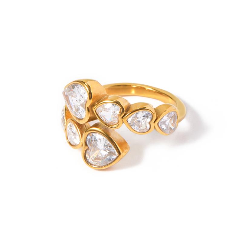 gold heart zirconia interlaced ring, view 2 - MRSLM