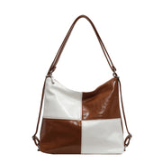 color contrast patchwork tote bag, view 9 - MRSLM