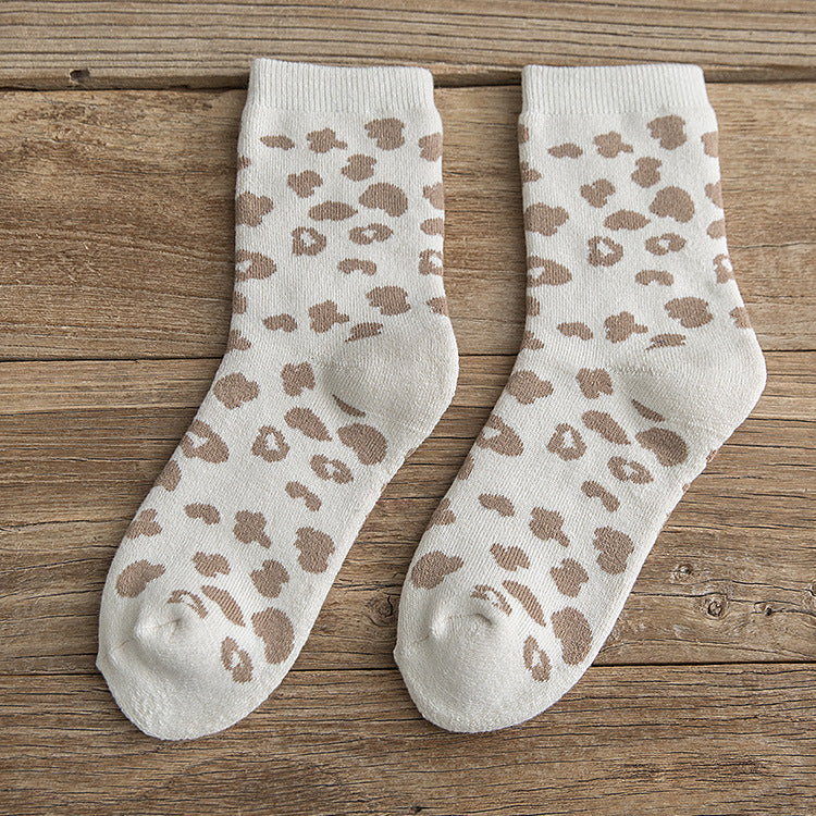 leopard print cotton terry tube socks, view 2 - MRSLM