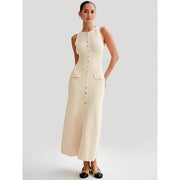 Sleeveless buttoned maxi dress, view 6 - MRSLM