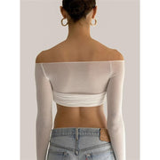 off-shoulder mesh crop top, view 4 - MRSLM