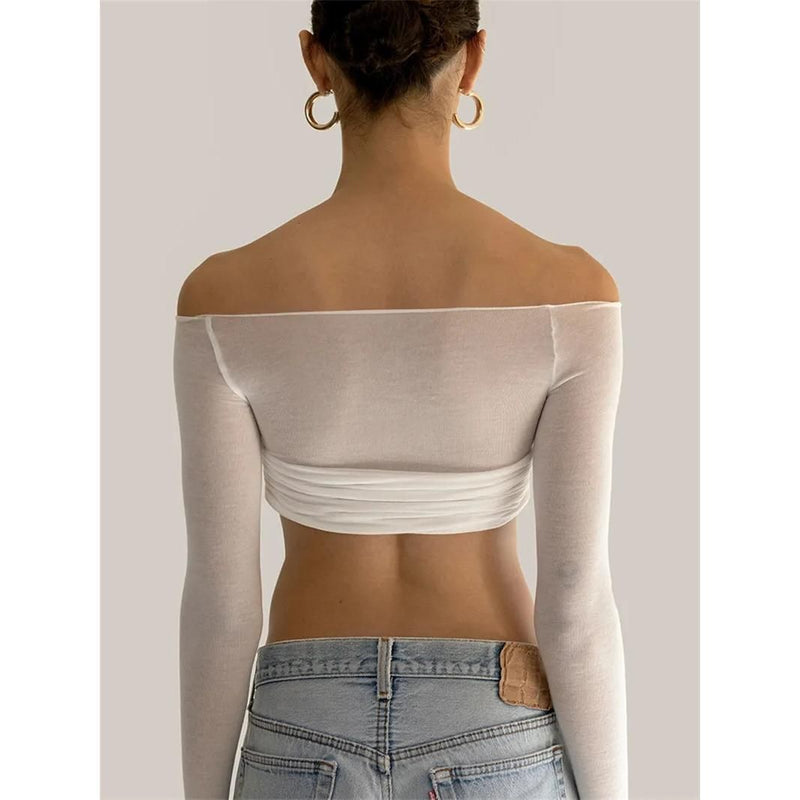off-shoulder mesh crop top, view 4 - MRSLM