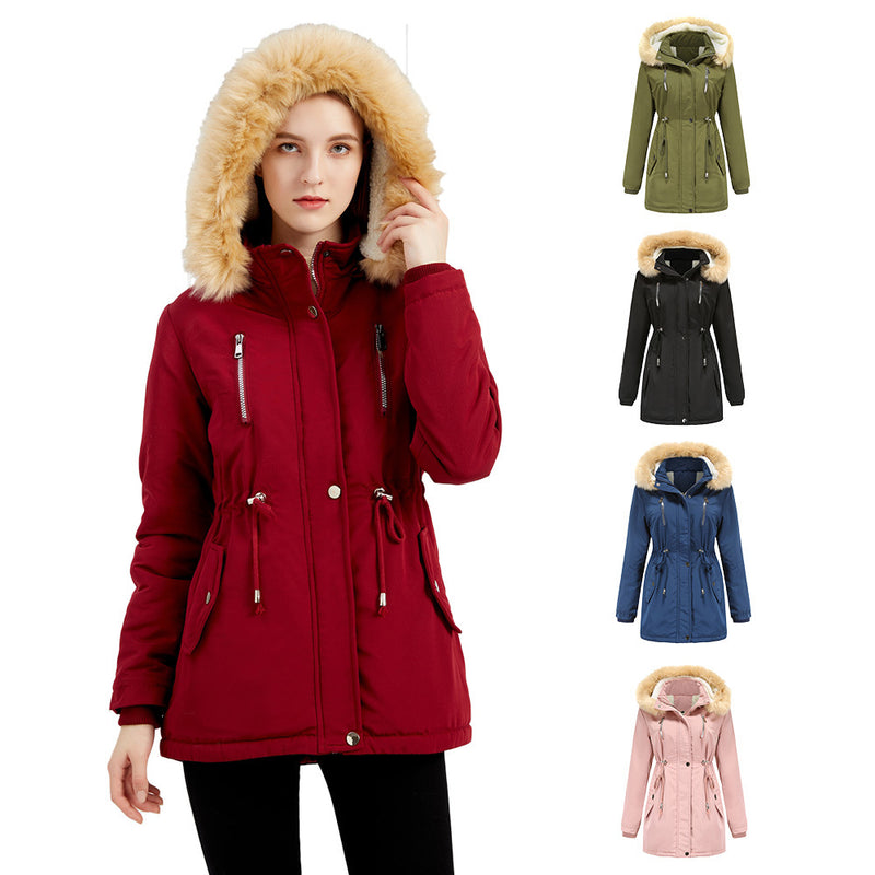 Women's long fleece-lined parka with detachable hood - MRSLM