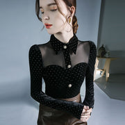 women's polka dot doll collar shirt, view 5 - MRSLM