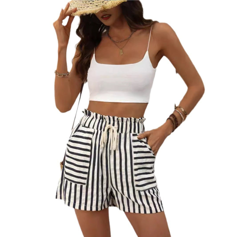 striped casual loose elastic waist shorts, view 4 - MRSLM