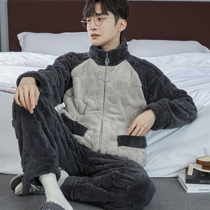 Men's fleece-lined flannel pajama set, view 17 - MRSLM