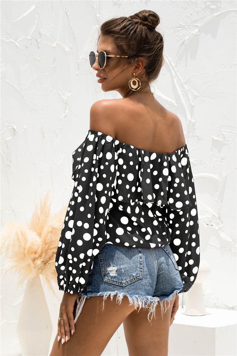 women's off-shoulder puff sleeve dot top, view 5 - MRSLM