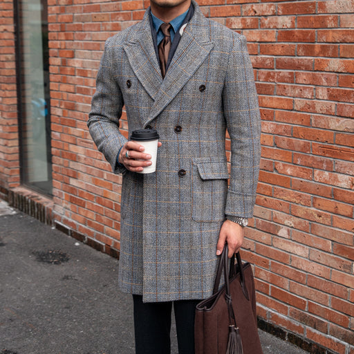 retro wool blend plaid polo coat - MRSLM