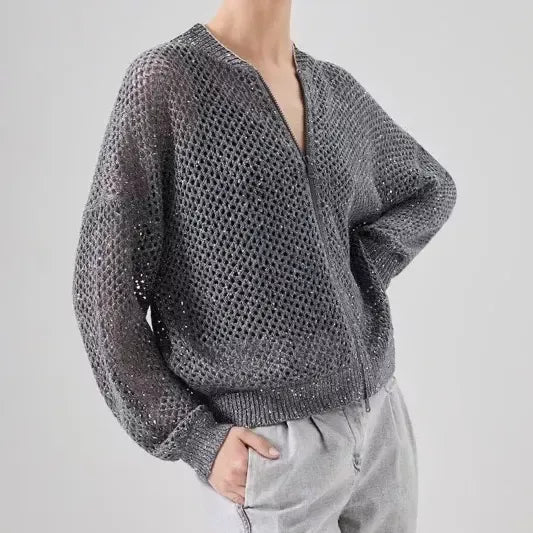 sequin linen blend knit top, view 2 - MRSLM