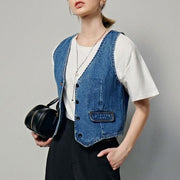 Sleeveless V-neck button vest, view 7 - MRSLM