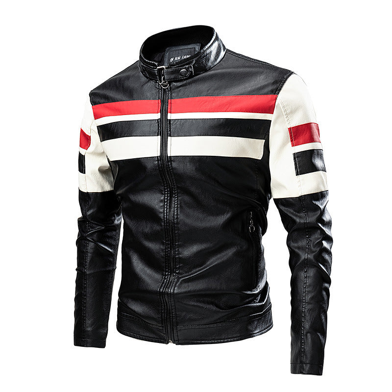 Men's retro motorcycle PU leather jacket, view 3 - MRSLM
