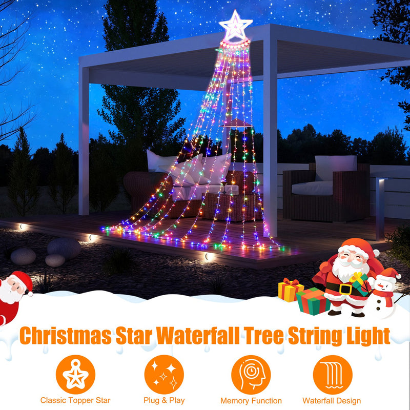 Multicolor waterfall Christmas tree lights with star topper, view 7 - MRSLM