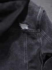 men's hooded denim jacket with holes, view 5 - MRSLM