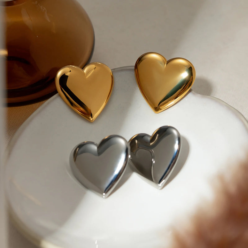 gold plated heart stud earrings, view 6 - MRSLM