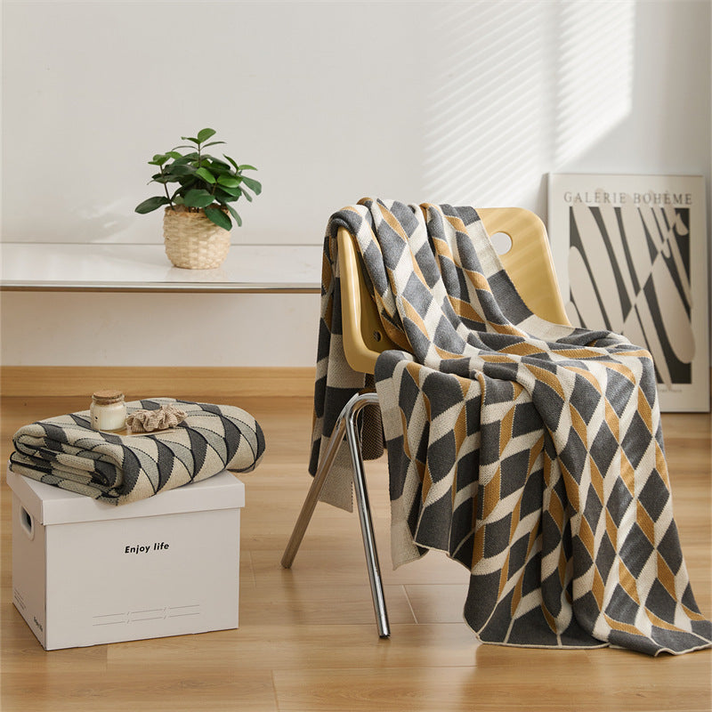 3d cube cotton knitted plaid blanket, view 5 - MRSLM