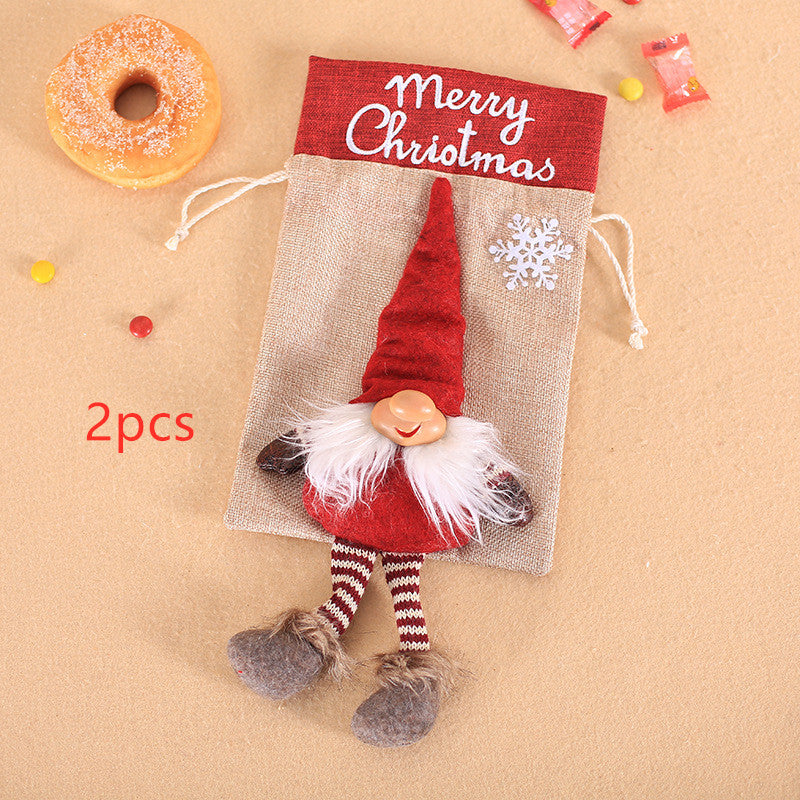 Christmas gnome burlap gift bag, view 7 - MRSLM