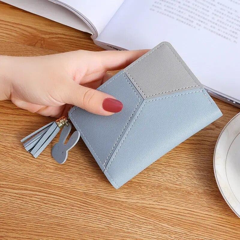 plaid mini wallet with tassel, view 3 - MRSLM