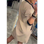 women's midi dress round neck zipper pocket, view 5 - MRSLM