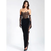 velvet lace maxi dress, view 4 - MRSLM